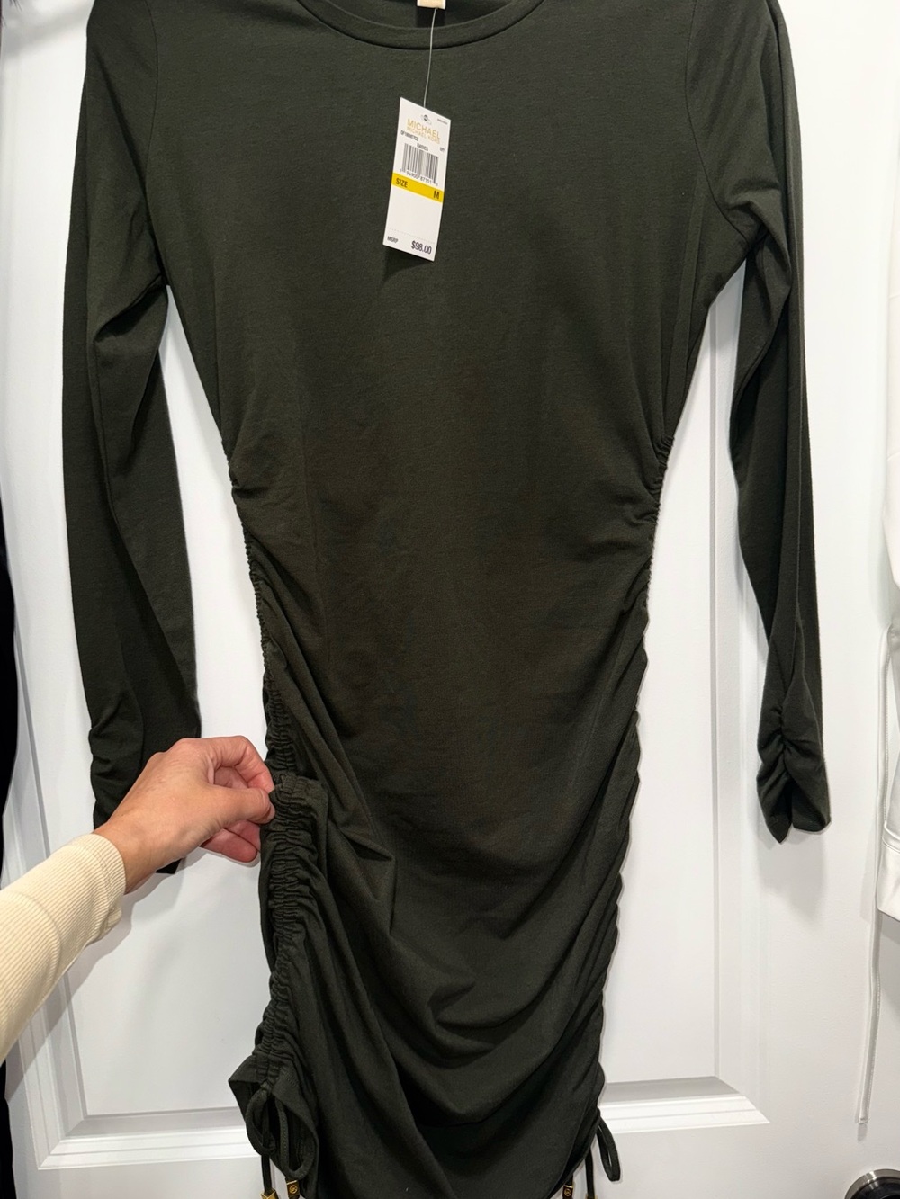 Michael Kors Olive Ruched Long Sleeve Bodycon Dress